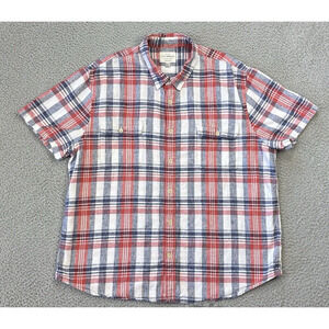 Lucky Brand Shirt Mens XXL 2XL‎ Linen Blend Button Up Blue Red White Plaid